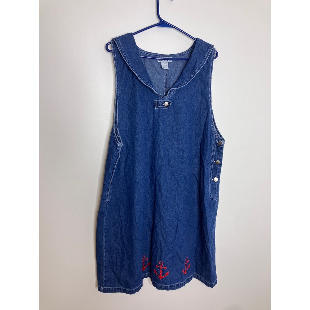 Haiks Jumper Dress Womens XL Blue Excellent Nautical Anchor Embroidered Denim